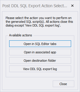 Post DDL SQL export dialog