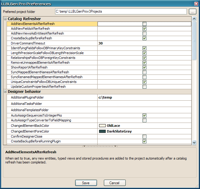 Designer preference editor