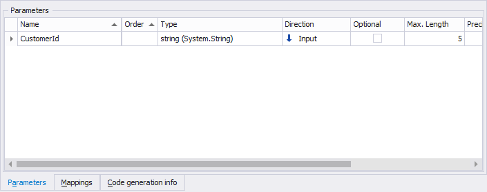 parameters tab